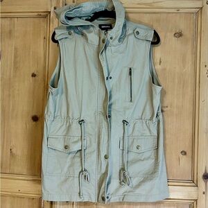 Zenana Women’s Khaki Cotton Hooded Zip Up Vest Size Large